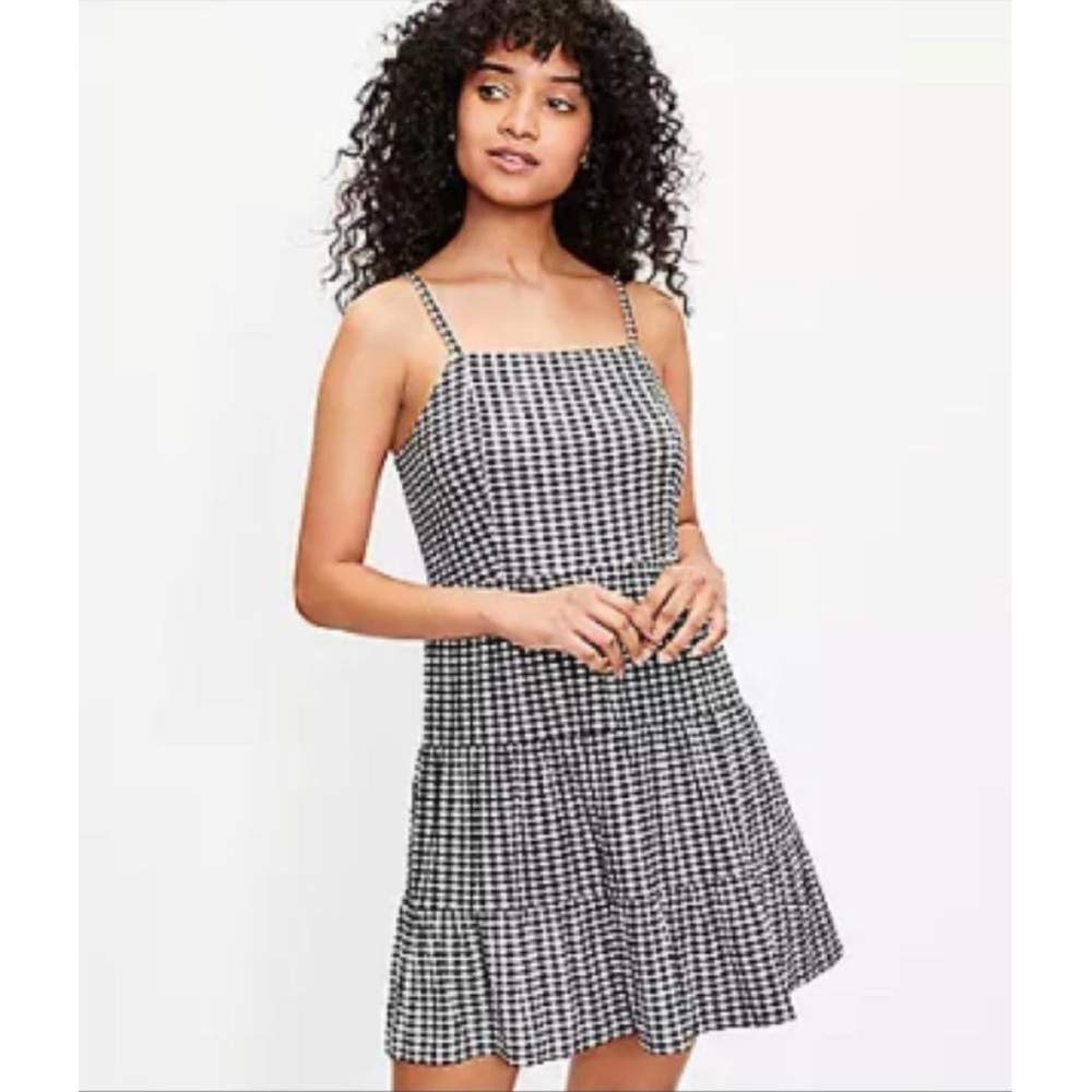 LOFT Gingham Tiered Mini Dress
